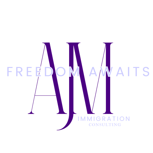 Logo de AJM Immigration con un diseño web multilenguaje y respondivo